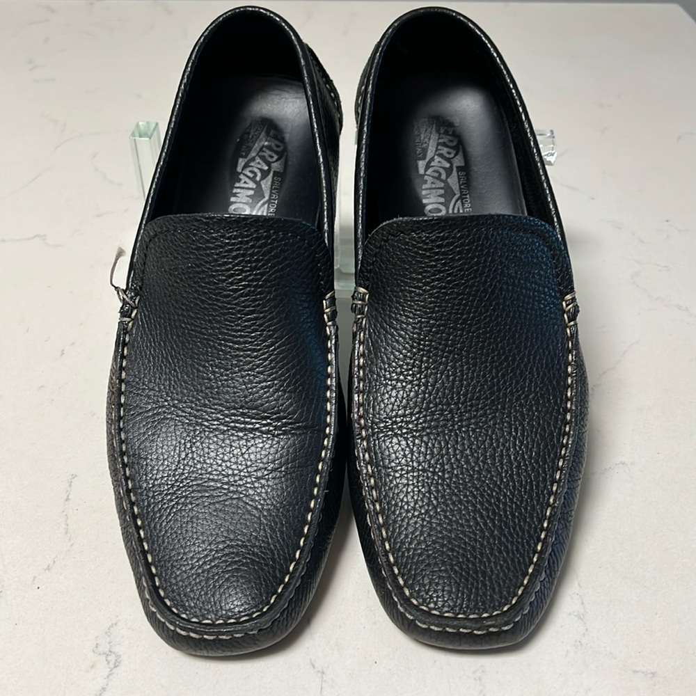 Salvatore Ferragamo Black Leather Loafers Size 9 D Pebbled Leather used